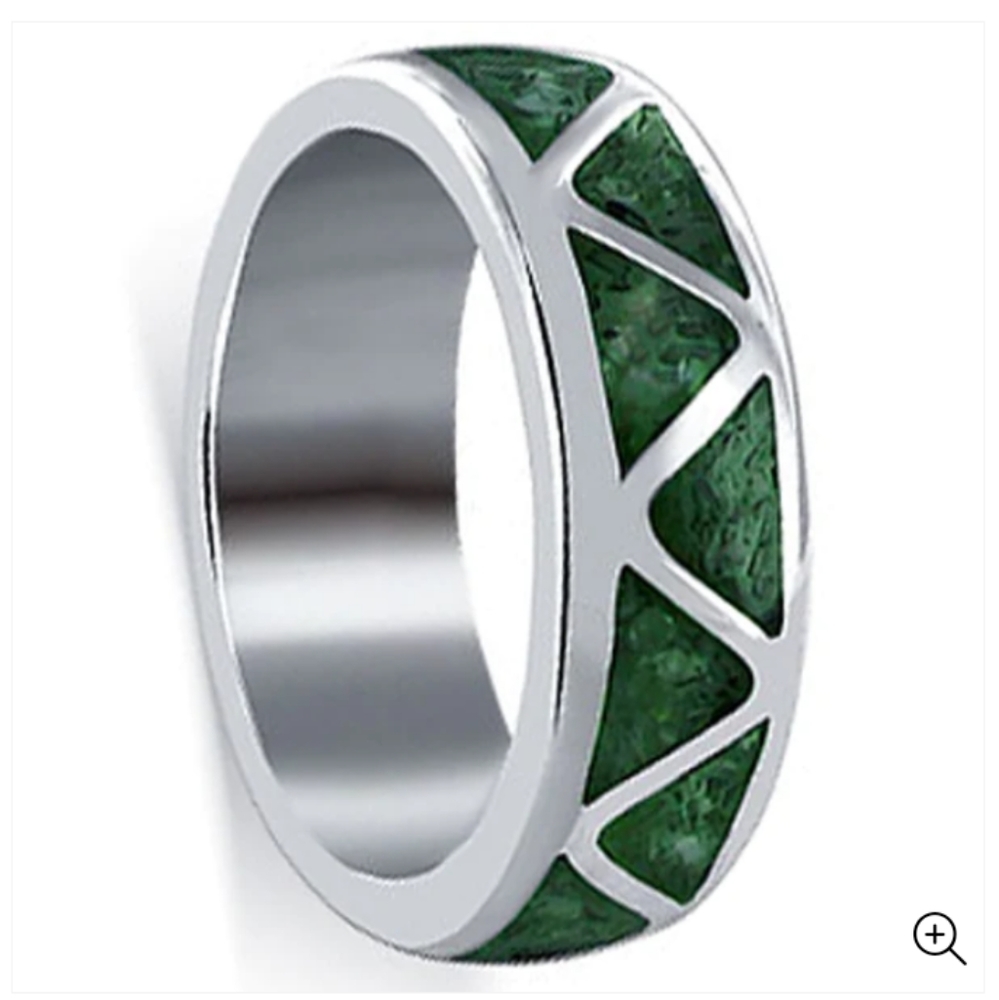 Malachite Gemstone Inlay Sterling Silver Unisex Band Sz 11 - Picture 1 of 9